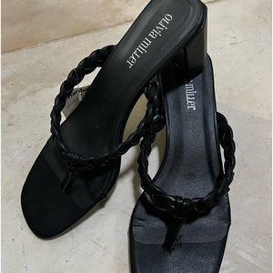 Black braided sandal heel